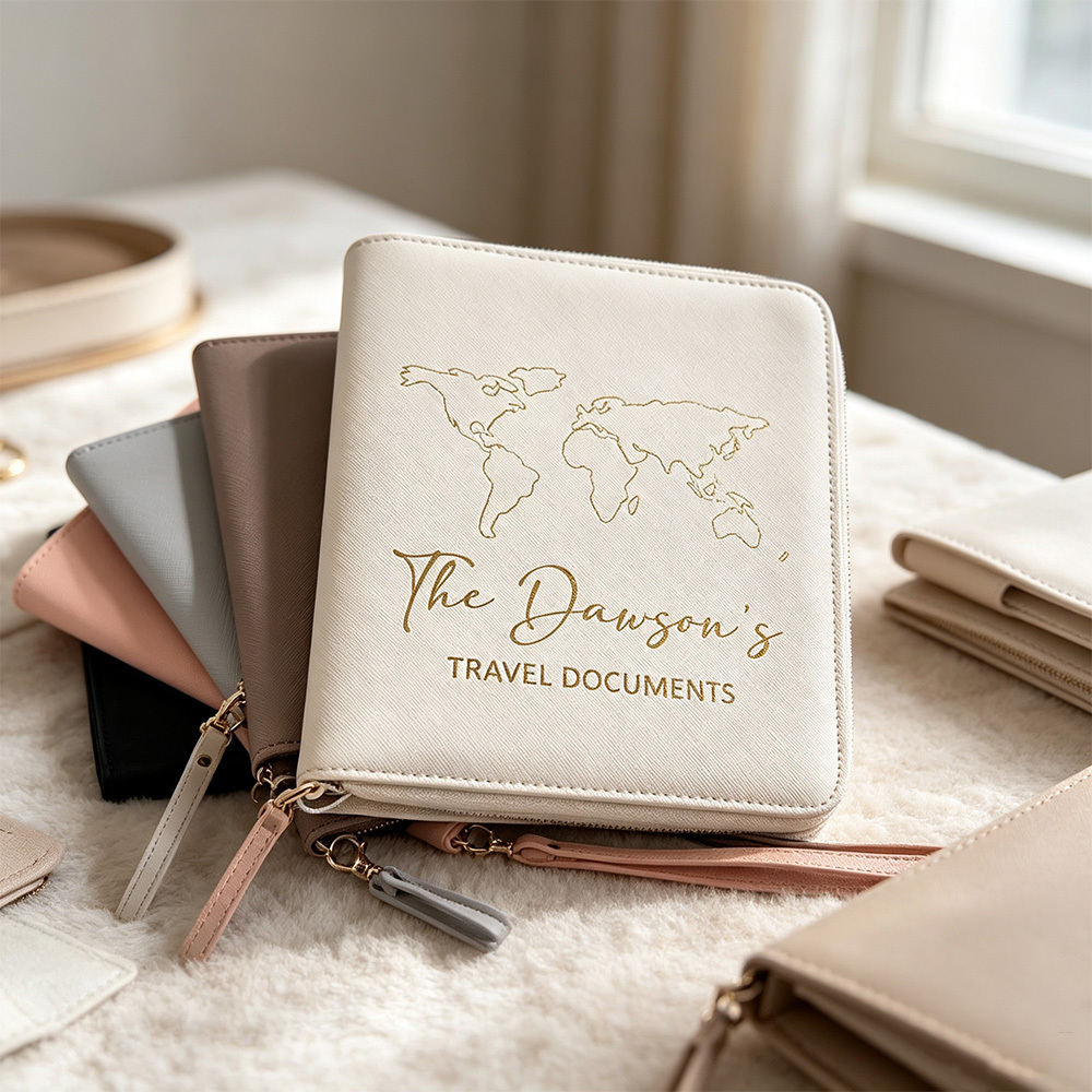 Personalized Travel Document Organizer, Custom Passport Holder Wallet with Name or Initials, Family Travel Wallet, Passport & Boarding Pass Holder, Gift for Travelers