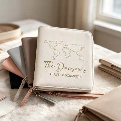 Personalized Travel Document Organizer, Custom Passport Holder Wallet with Name or Initials, Family Travel Wallet, Passport & Boarding Pass Holder, Gift for Travelers