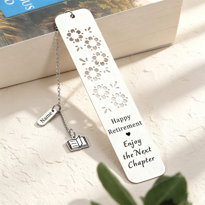 Personalized Retirement Bookmark – Engraved Stainless Steel with Floral Cutouts & “Happy Retirement, Enjoy the Next Chapter” Message – Ideal Gift for Teachers, Colleagues, Mentors & Loved Ones