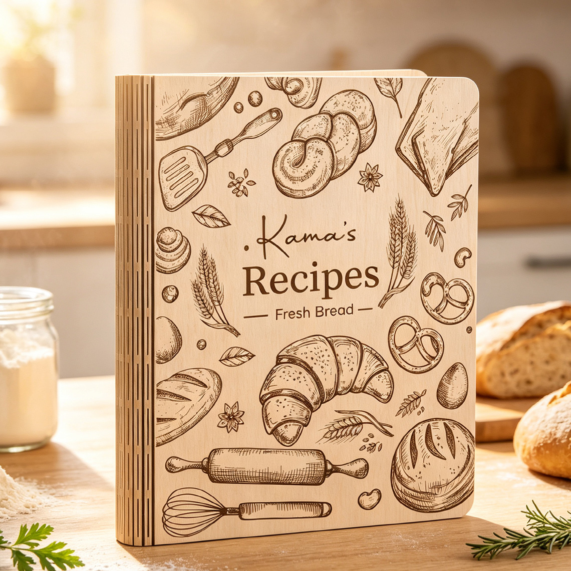 Personalized Wooden Recipe Book, Custom Engraved Cookbook Binder, Family Recipe Keepsake, Mother’s Day Gift for Mom