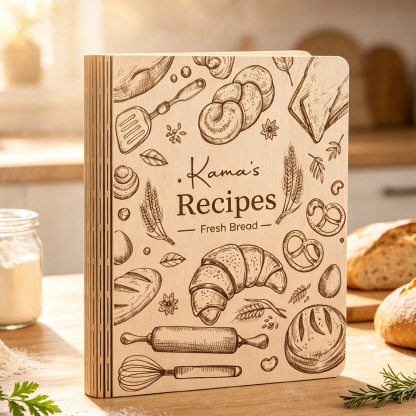 Personalized Wooden Recipe Book, Custom Engraved Cookbook Binder, Family Recipe Keepsake, Mother’s Day Gift for Mom