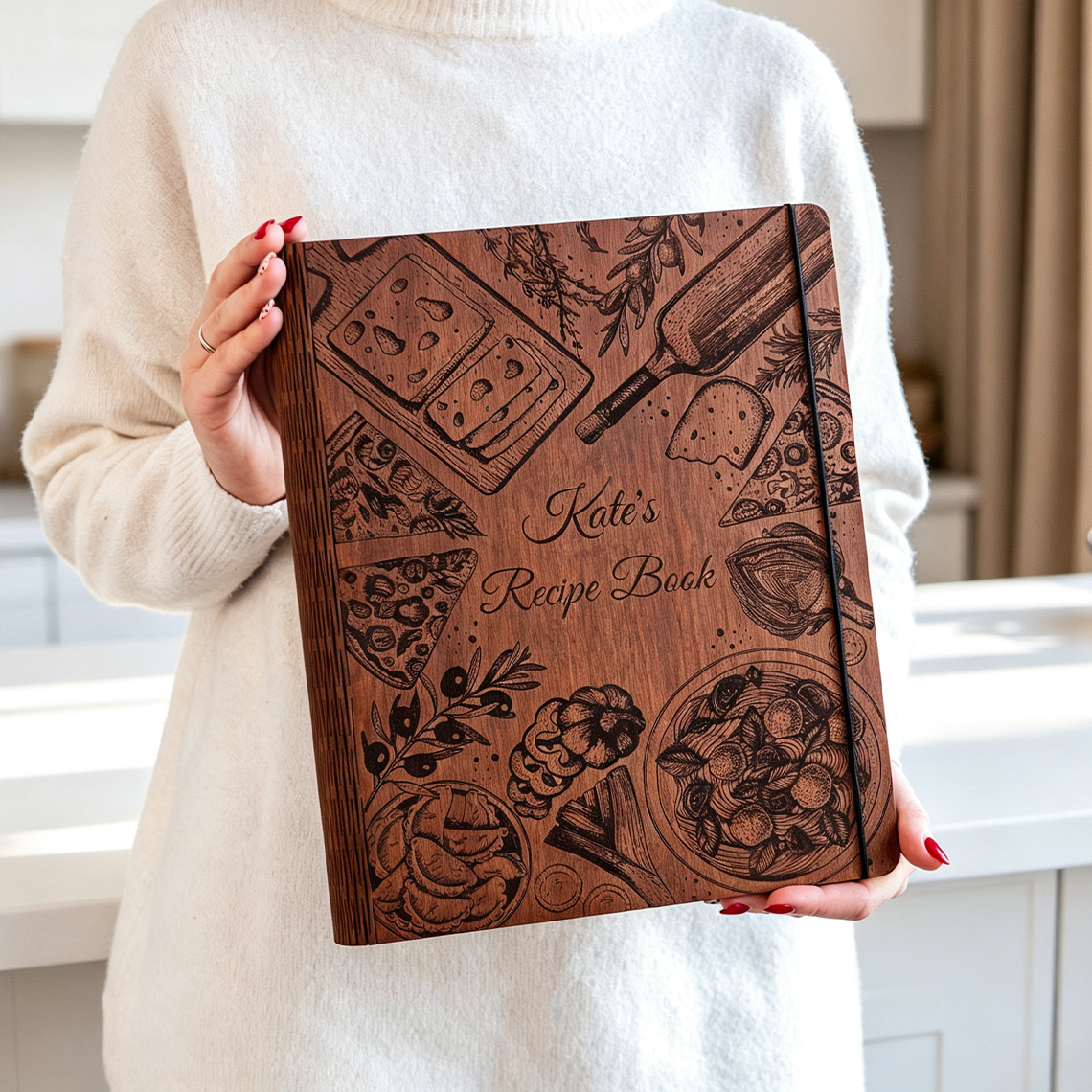 Personalized Wooden Recipe Book, Custom Engraved Cookbook Binder, Family Recipe Keepsake, Mother’s Day Gift for Mom