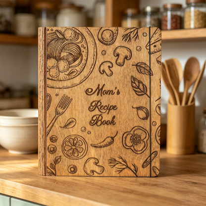 Personalized Wooden Recipe Book, Custom Engraved Cookbook Binder, Family Recipe Keepsake, Mother’s Day Gift for Mom