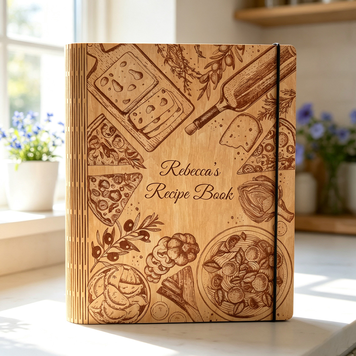Personalized Wooden Recipe Book, Custom Engraved Cookbook Binder, Family Recipe Keepsake, Mother’s Day Gift for Mom