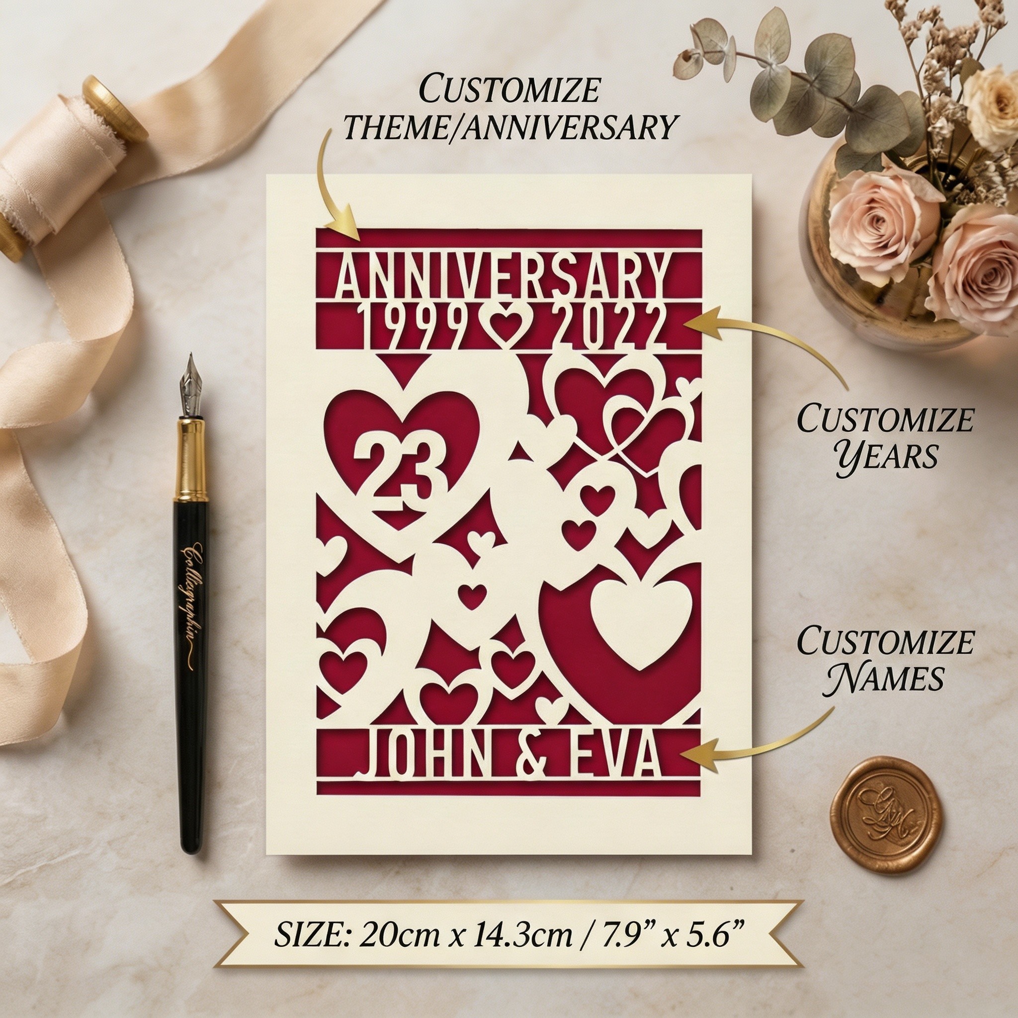 Personalized Anniversary Card, Custom Love Card with Names & Year, Romantic Wedding Anniversary Gift for Wife Husband, Couple Keepsake