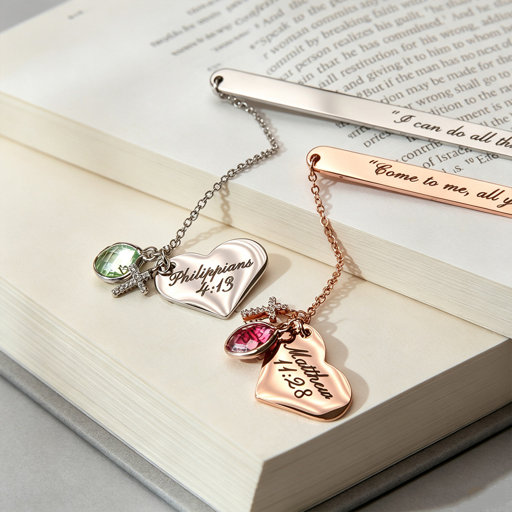 Personalized Bible Verse Bookmark, Custom Engraved Metal Bookmark, Christian Gift for Her Him, Baptism Confirmation Gift, Birthstone Book Lover Gift