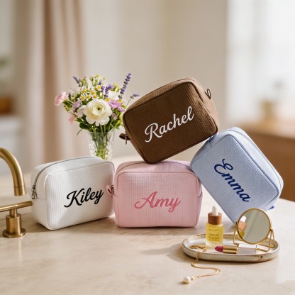 Personalized Waffle Cosmetic Bag, Custom Embroidered Makeup Bag, Monogram Toiletry Pouch, Bridesmaid Gift, Bridal Shower Gift, Gift for Her