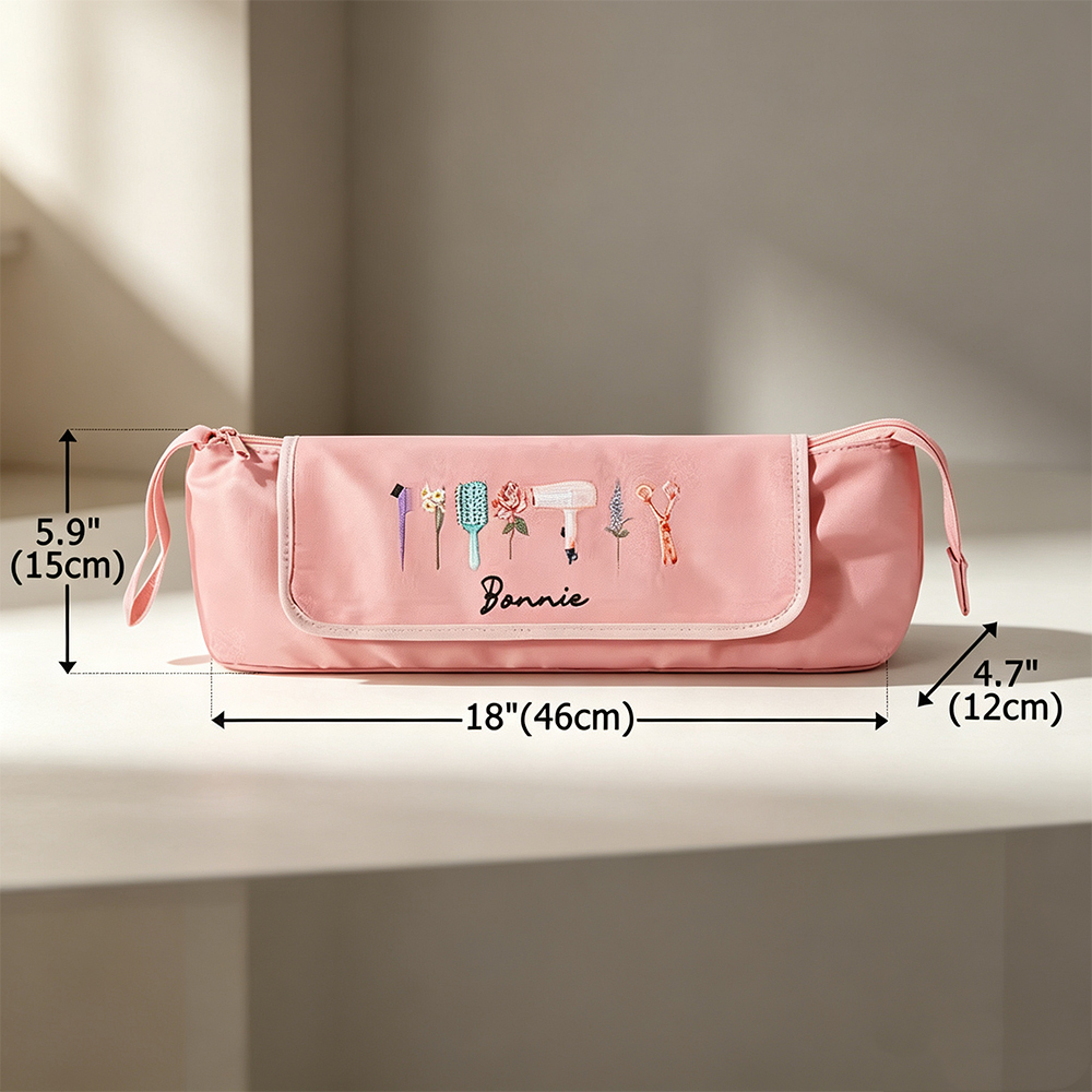 Personalized Hair Tools Travel Bag with Birth Flower, Custom Cosmetic Organizer for Hair Dryer, Curling Iron & Styling Accessories