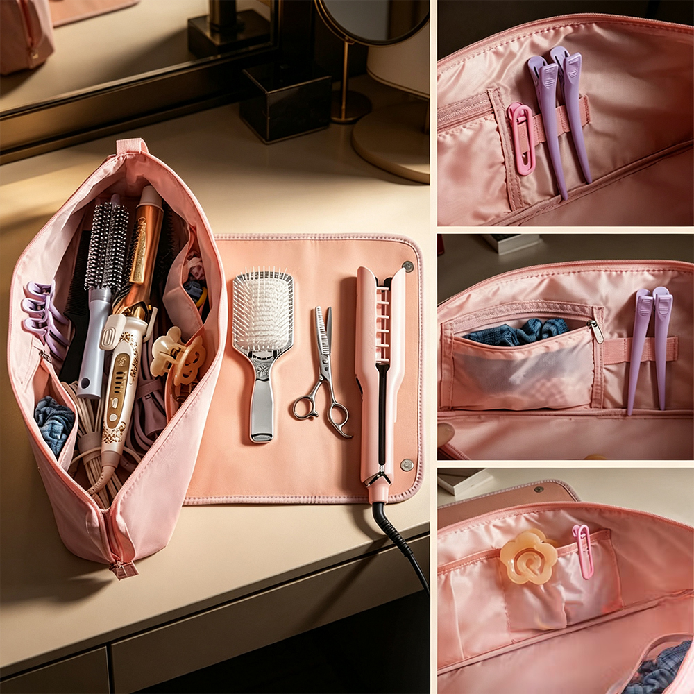 Personalized Hair Tools Travel Bag with Birth Flower, Custom Cosmetic Organizer for Hair Dryer, Curling Iron & Styling Accessories