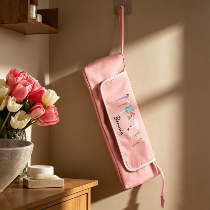 Personalized Hair Tools Travel Bag with Birth Flower, Custom Cosmetic Organizer for Hair Dryer, Curling Iron & Styling Accessories