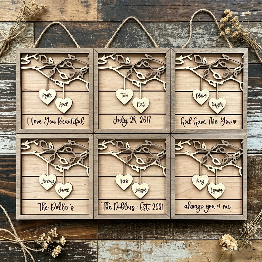 Personalized Wooden Couple Sign, Custom 3D Names Wall Decor, Wedding Anniversary Gift, Romantic Keepsake