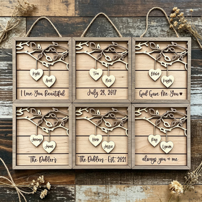 Personalized Wooden Couple Sign, Custom 3D Names Wall Decor, Wedding Anniversary Gift, Romantic Keepsake