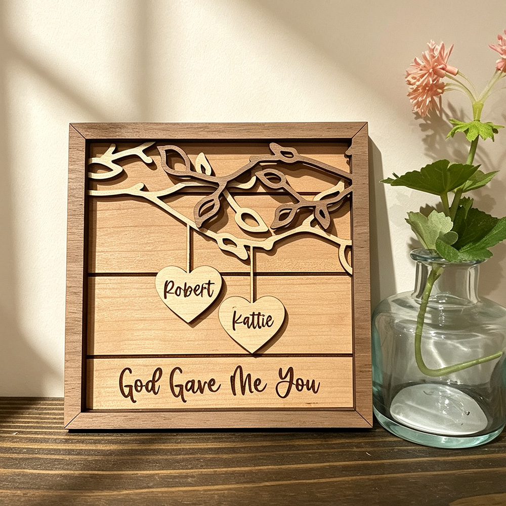 Personalized Wooden Couple Sign, Custom 3D Names Wall Decor, Wedding Anniversary Gift, Romantic Keepsake