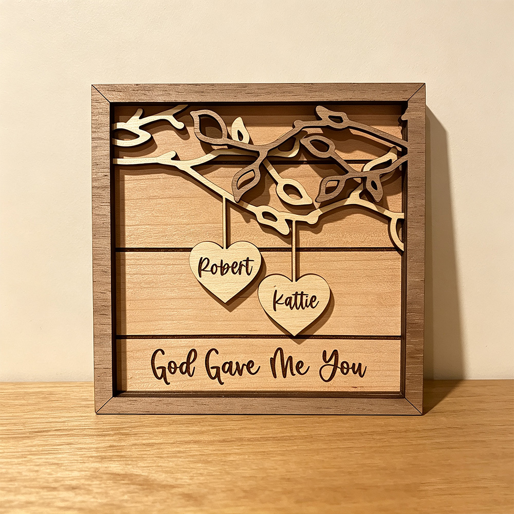 Personalized Wooden Couple Sign, Custom 3D Names Wall Decor, Wedding Anniversary Gift, Romantic Keepsake