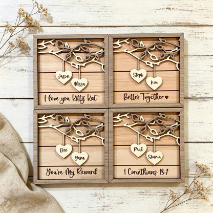 Personalized Wooden Couple Sign, Custom 3D Names Wall Decor, Wedding Anniversary Gift, Romantic Keepsake
