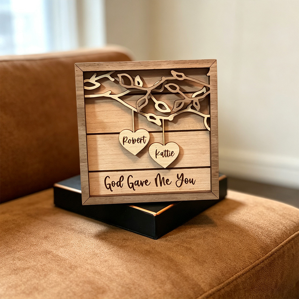 Personalized Wooden Couple Sign, Custom 3D Names Wall Decor, Wedding Anniversary Gift, Romantic Keepsake