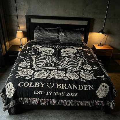 Personalized Skeleton Couple Blanket, Gothic Till Death Do Us Part Throw Blanket, Custom Wedding Anniversary Gift, Halloween Couple Gift