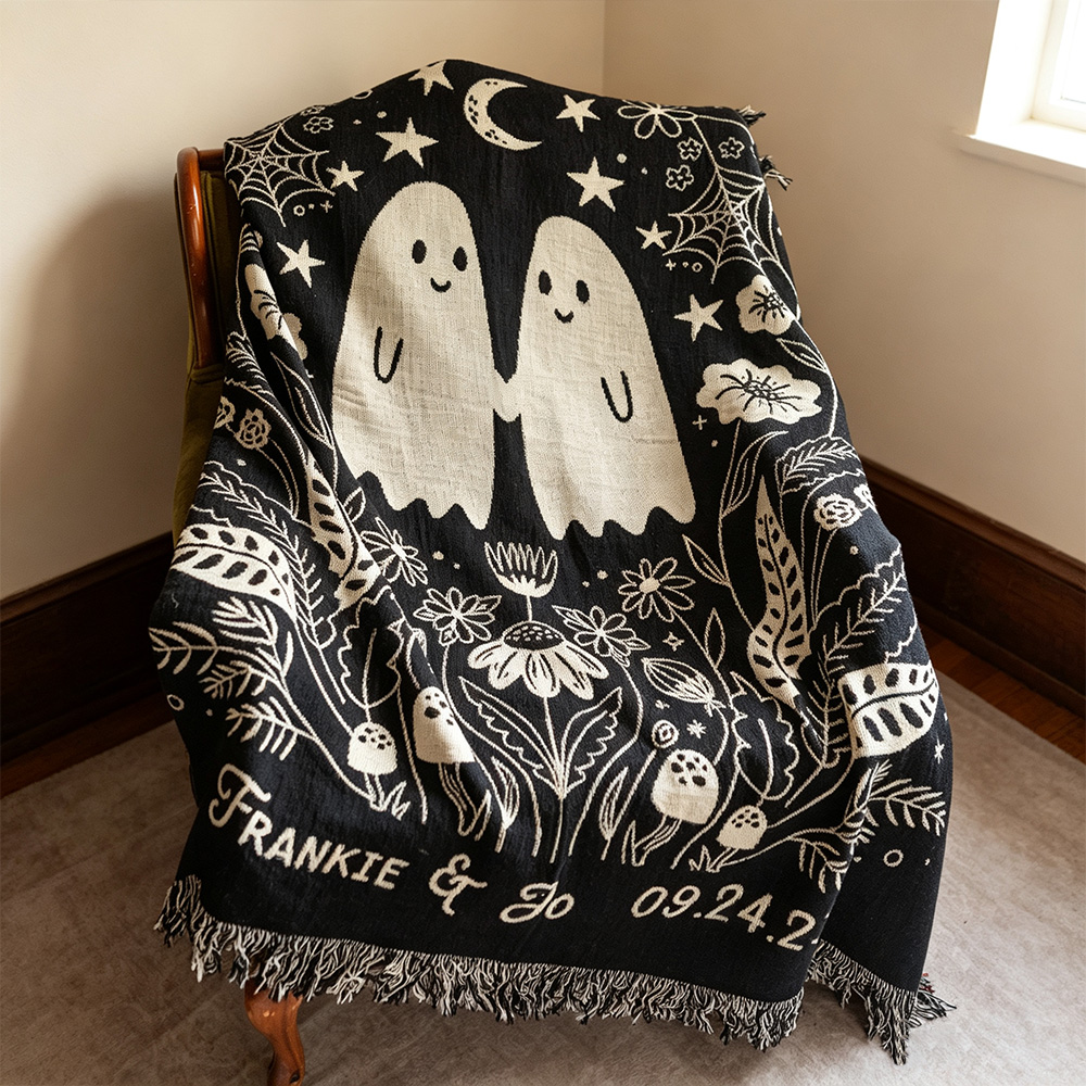 Personalized Skeleton Couple Blanket, Gothic Till Death Do Us Part Throw Blanket, Custom Wedding Anniversary Gift, Halloween Couple Gift
