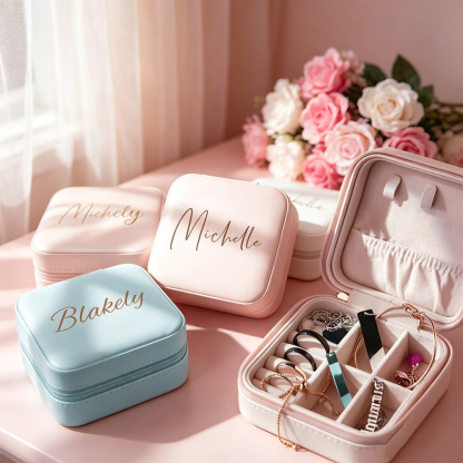 Personalised PU Leather Travel Jewellery Box with Name, Portable Jewellery Organiser for Rings, Earrings and Necklaces, Birthday or Wedding Gift for Women