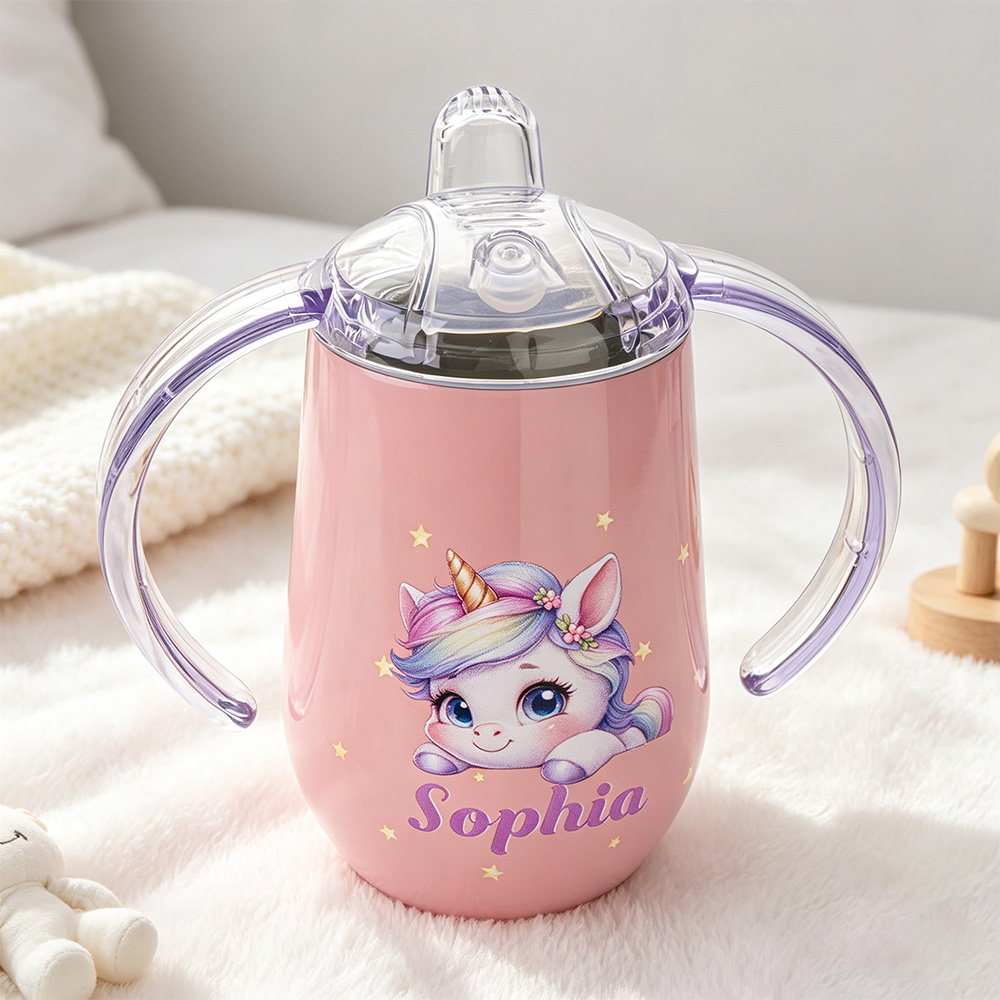 Personalized Fantasy Unicorn Sippy Cup for Toddlers – 295ml Insulated Cup with Handles and Name