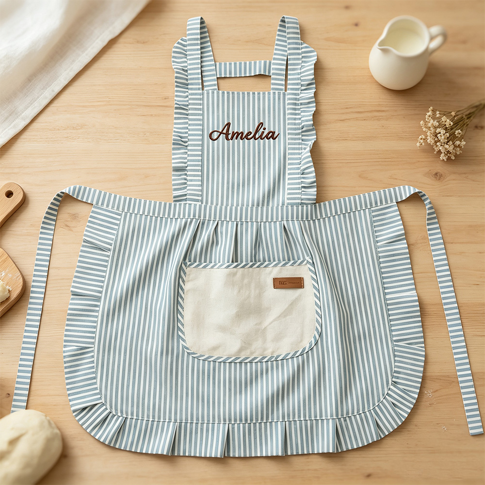 Personalized Embroidered Apron, Custom Name Striped Cooking Apron with Pocket, Baking Gift for Mom, Wife, Grandma or Home Chef