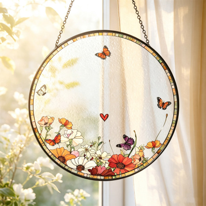 Memorial stained glass sun catcher, wildflower gift, window decoration in deep remembrance, keepsake for deceased relatives.