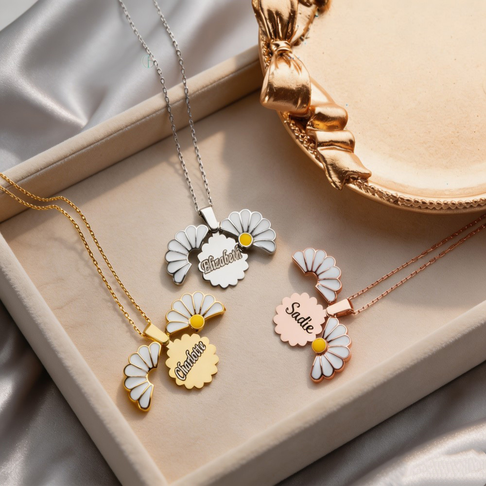 Personalized Daisy Necklace, Custom Name Flower Pendant Necklace, Birthday Gift for Her, Minimalist Jewelry Gift for Women