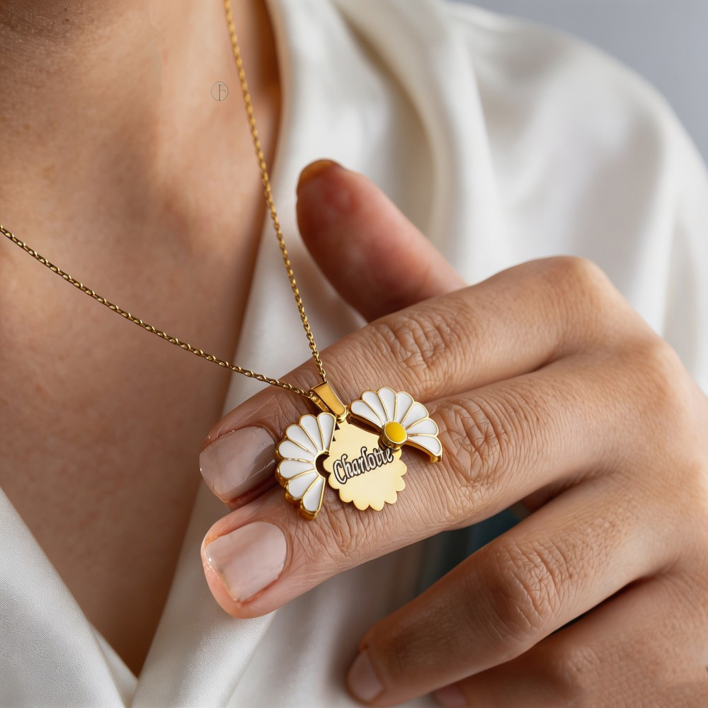 Personalized Daisy Necklace, Custom Name Flower Pendant Necklace, Birthday Gift for Her, Minimalist Jewelry Gift for Women