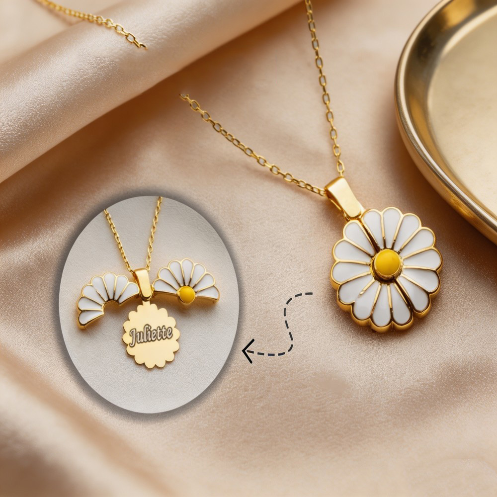 Personalized Daisy Necklace, Custom Name Flower Pendant Necklace, Birthday Gift for Her, Minimalist Jewelry Gift for Women