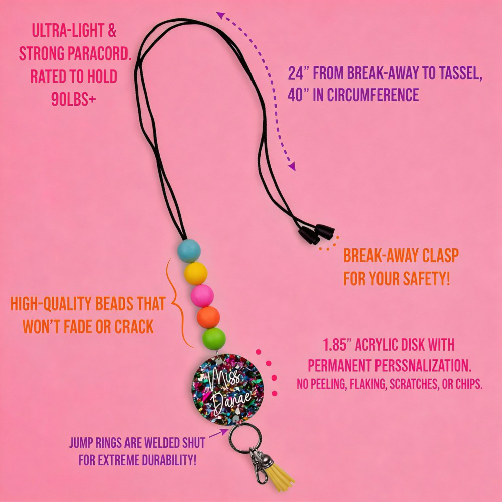 Personalized Teacher Lanyard, Custom Name Badge Holder, Beaded Keychain Lanyard, Cute Teacher Gift, ID Badge Reel Alternative, Back to School Gift