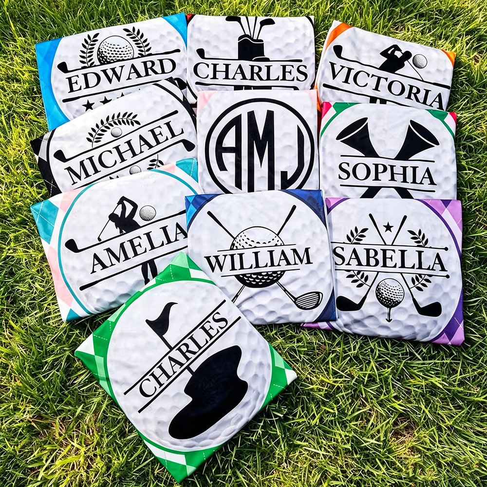 Personalised Argyle Golf Cart Seat Cover with Monogram and Name, Colourful Golf Ball Bench Protector, Birthday Gift for Golfers