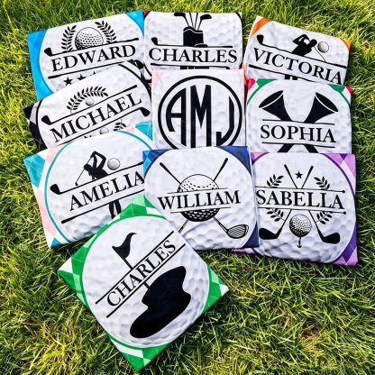 Personalised Argyle Golf Cart Seat Cover with Monogram and Name, Colourful Golf Ball Bench Protector, Birthday Gift for Golfers