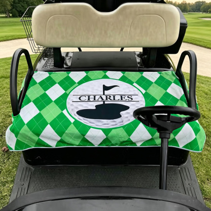 Personalised Argyle Golf Cart Seat Cover with Monogram and Name, Colourful Golf Ball Bench Protector, Birthday Gift for Golfers
