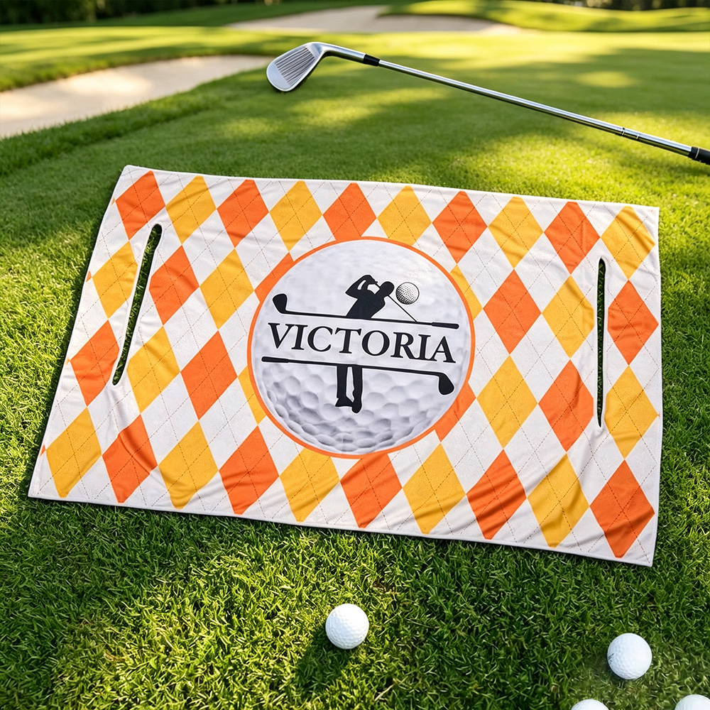 Personalised Argyle Golf Cart Seat Cover with Monogram and Name, Colourful Golf Ball Bench Protector, Birthday Gift for Golfers