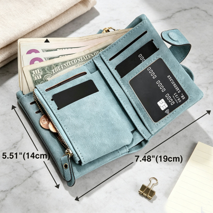 Personalised Birth Flower Tri-Fold PU Leather Wallet with Name, Multi-Card Holder and Wrist Strap, Birthday Gift for Women