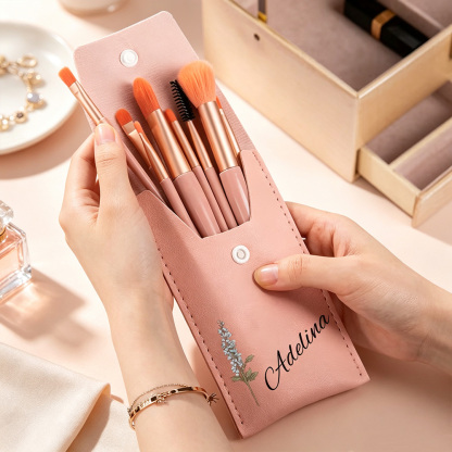 Personalized Watercolor Birth Flower Makeup Brush Bag with Name for Women Unique Birthday Wedding Christmas Gift for Her