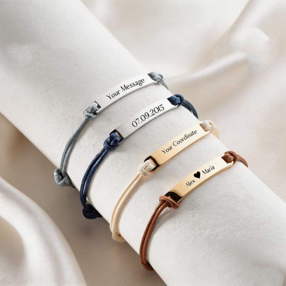 Personalized Engraved Bracelet, Custom Name Coordinate Bracelet, Matching Friendship Bracelet, Couples Gift, Message Bracelet for Him & Her