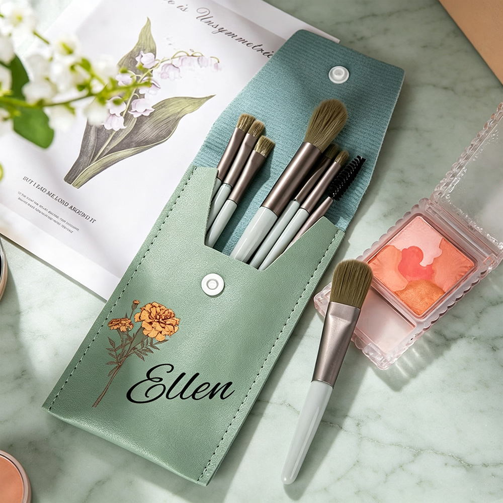 Personalized Watercolor Birth Flower Makeup Brush Bag with Name for Women Unique Birthday Wedding Christmas Gift for Her