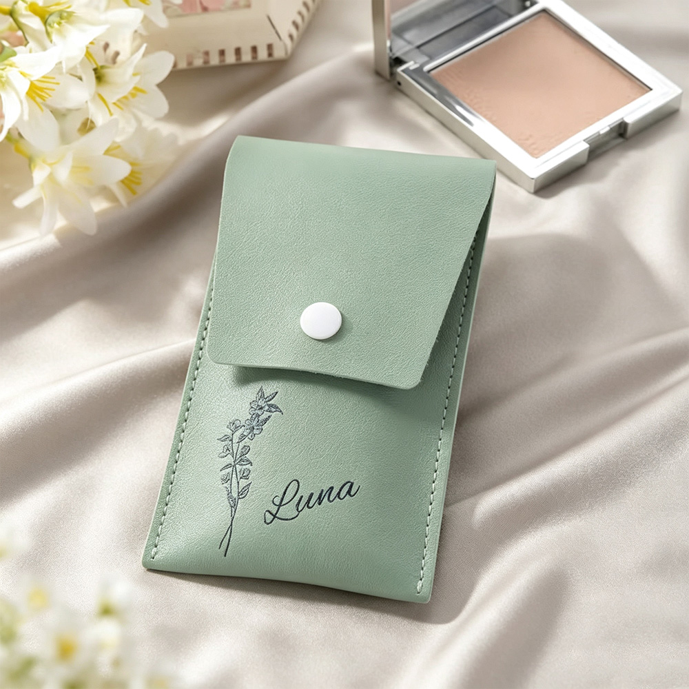 Personalized Birth Flower Makeup Brush Set with Custom Name, 8-Piece Travel Cosmetic Brushes and Storage Pouch, Gift for Women