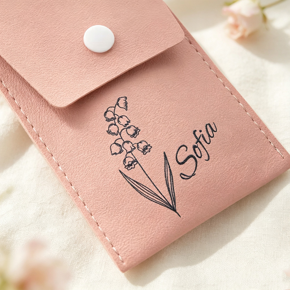 Personalized Birth Flower Makeup Brush Set with Custom Name, 8-Piece Travel Cosmetic Brushes and Storage Pouch, Gift for Women
