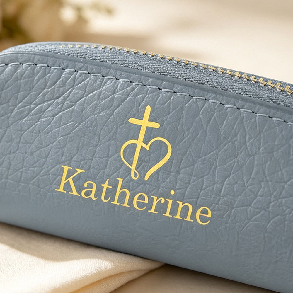 Personalized Christian Rosary Pouch with Name, PU Leather Zipper Prayer Bead Case, Baptism and Confirmation Gift