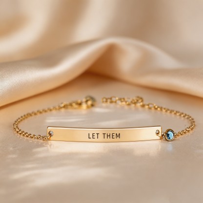 Personalized Inspirational Quote Bracelet – Custom Engraved Gold Bar Bracelet with Birthstone Gift for Her