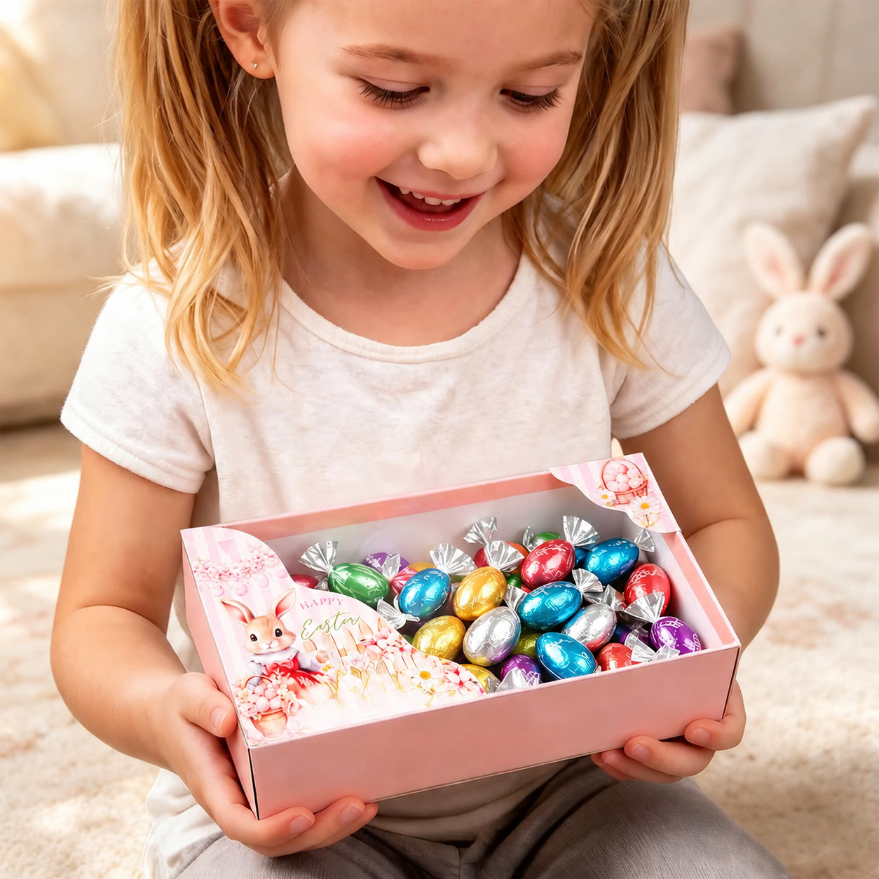 Personalized Easter Bunny Gift Box with Name Cute Spring Treat Box for Kids Easter Party Favors Birthday Surprise Gift