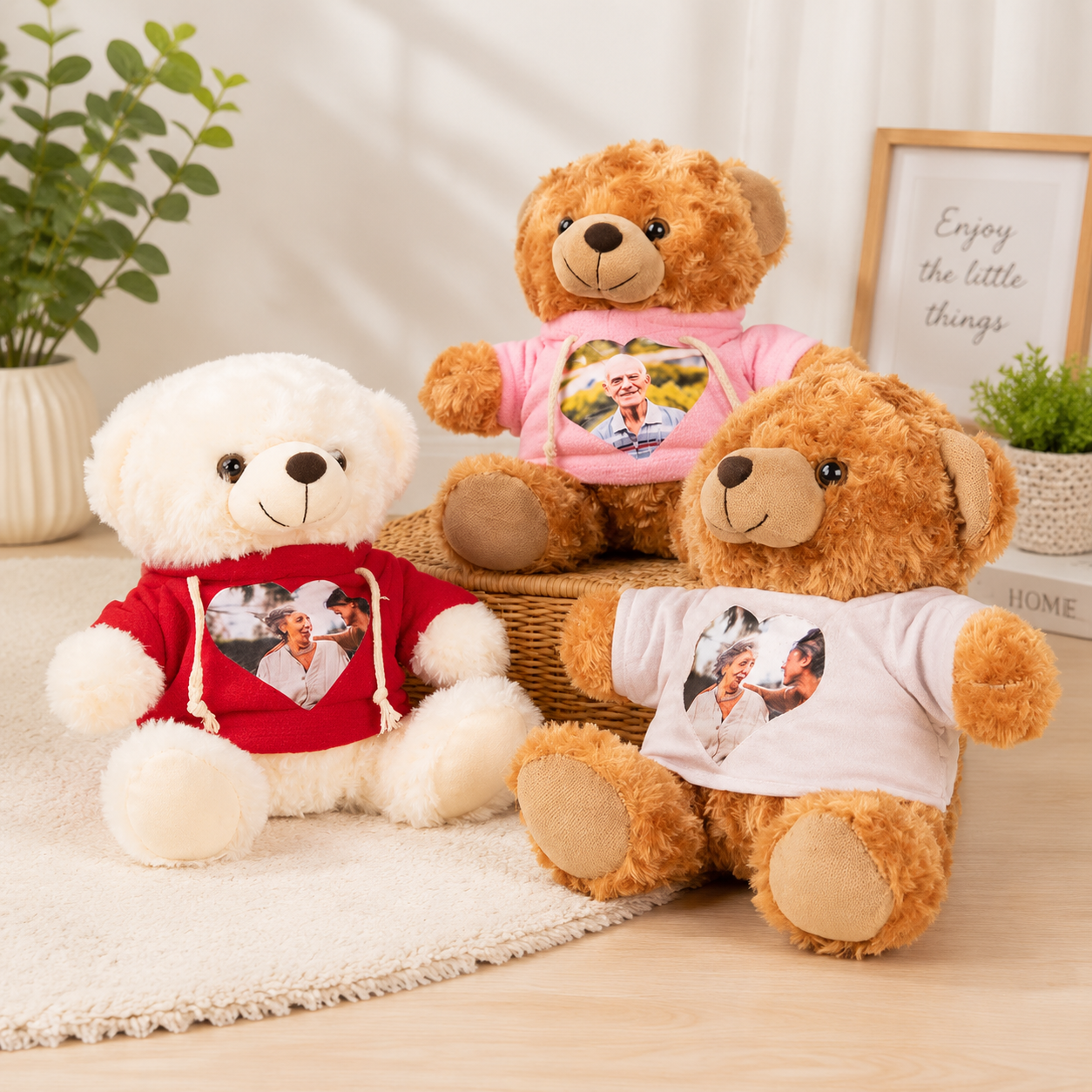 Personalized Memory Teddy Bear with Photo Heart Shirt, Custom Plush Bear Gift for Anniversary, Memorial Keepsake, Family & Loved Ones
