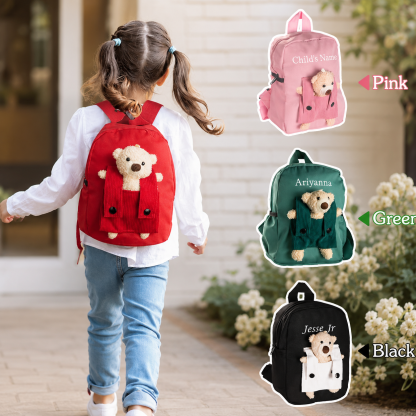 Personalized Teddy Bear Backpack with Detachable Plush – Custom Name Kids School Bag