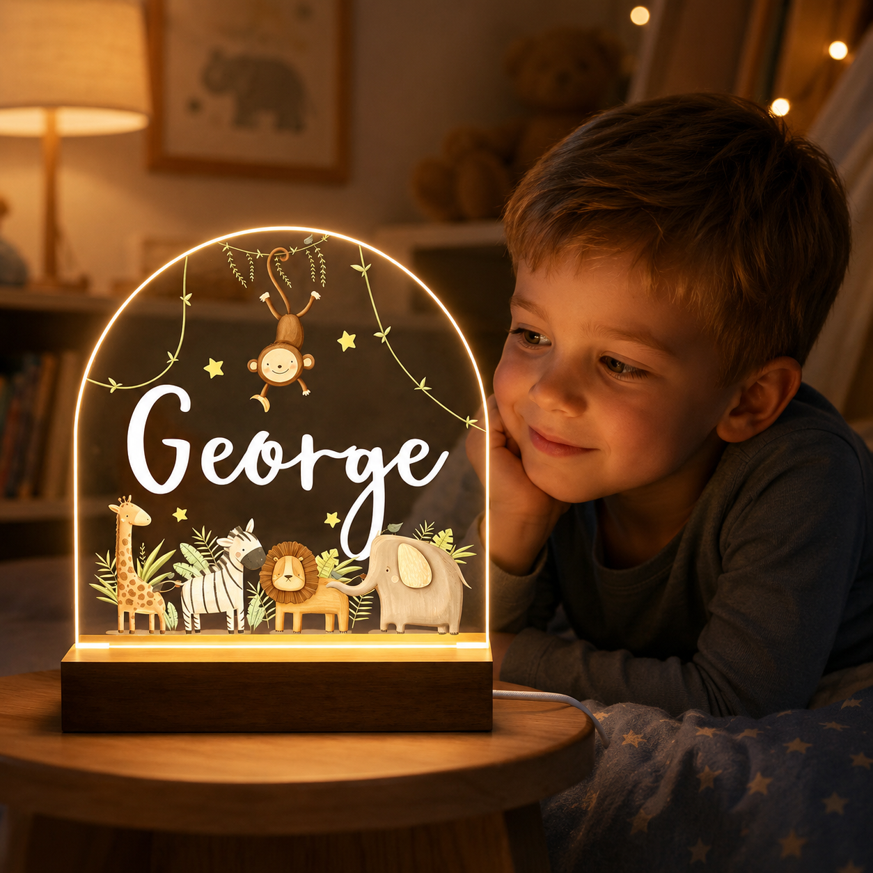 Personalized Safari Animal Night Light – Custom Kids LED Lamp with Name, Nursery Decor & Birthday Gift