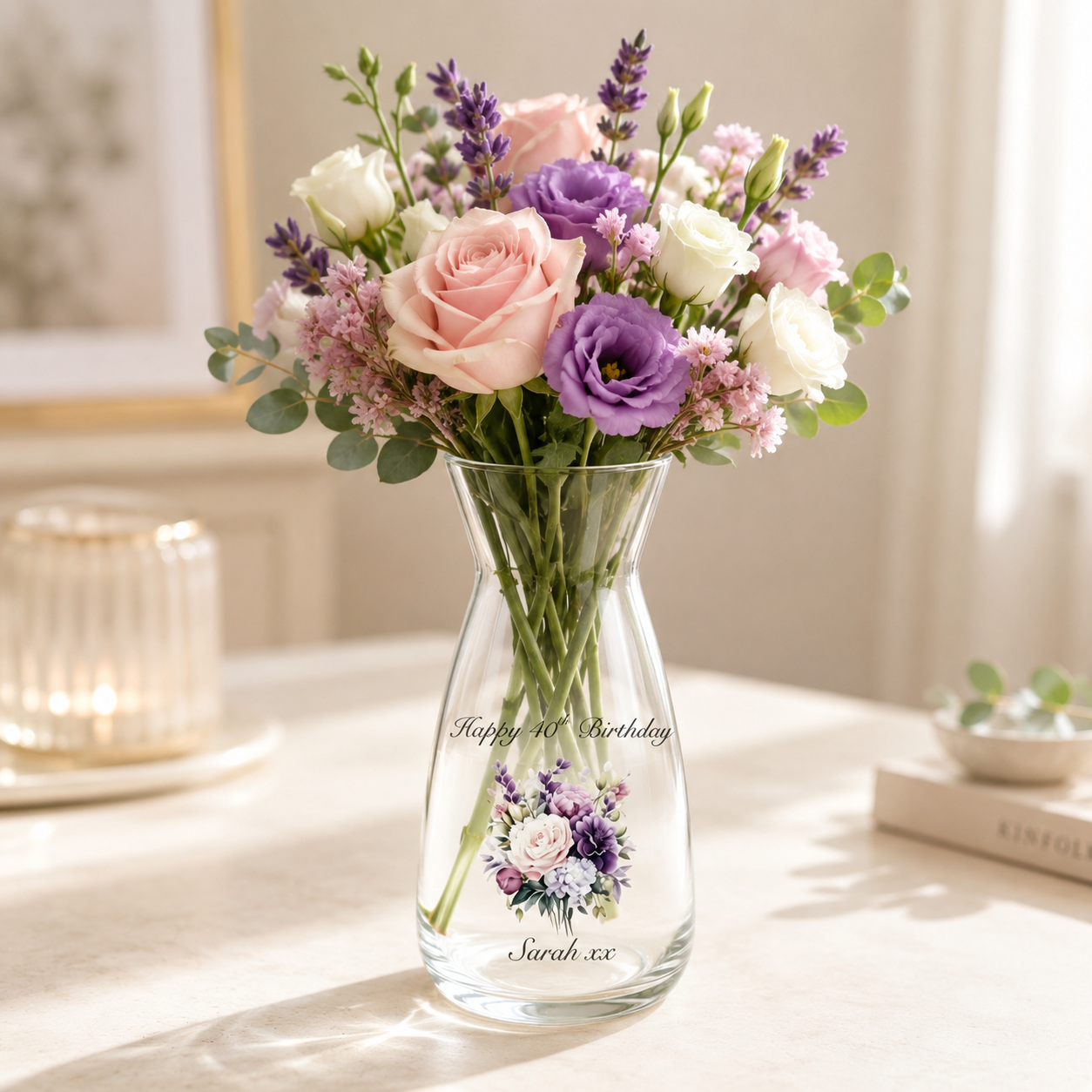 Personalized Birthday Glass Vase, Custom Name & Age Flower Vase, Milestone Birthday Gift for Women, 30th 40th 50th 60th 70th Birthday Keepsake