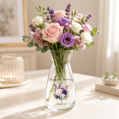 Personalized Birthday Glass Vase, Custom Name & Age Flower Vase, Milestone Birthday Gift for Women, 30th 40th 50th 60th 70th Birthday Keepsake
