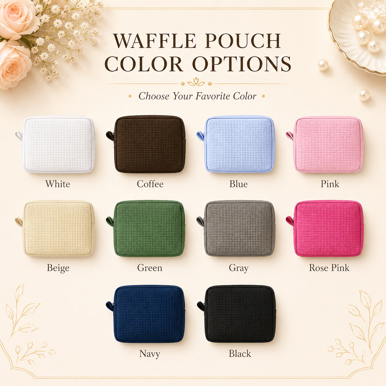 Personalized Waffle Cosmetic Bag, Custom Embroidered Makeup Bag, Monogram Toiletry Pouch, Bridesmaid Gift, Bridal Shower Gift, Gift for Her