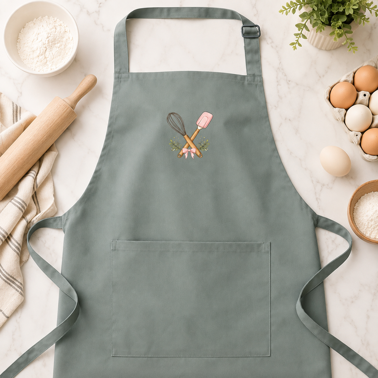 Personalized Baking Apron, Custom Name Kitchen Apron, Made With Love Baker Apron with Pocket, Gift for Mom, Grandma, Home Baker or Cooking Lover
